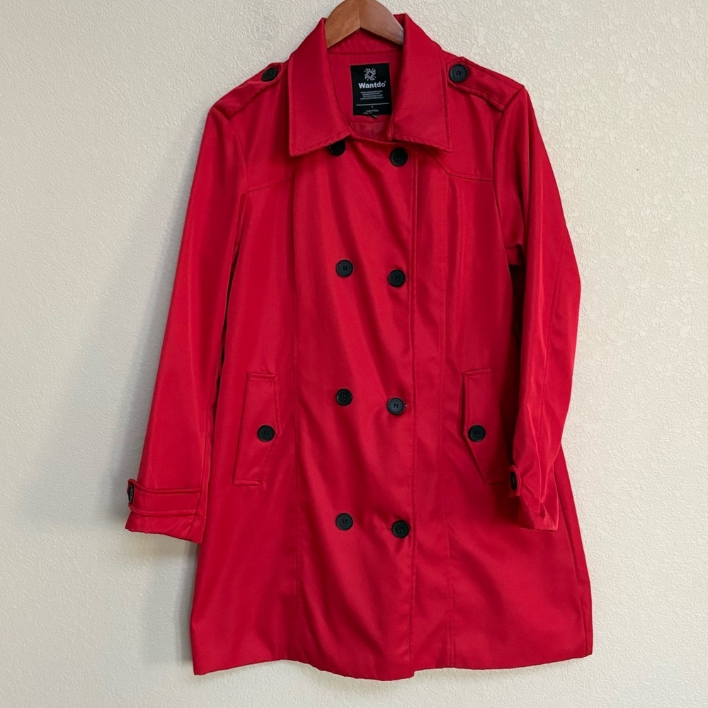WANTDO Women's Waterproof Double-Breasted Trench Coat Classic Red Overcoat‎ L